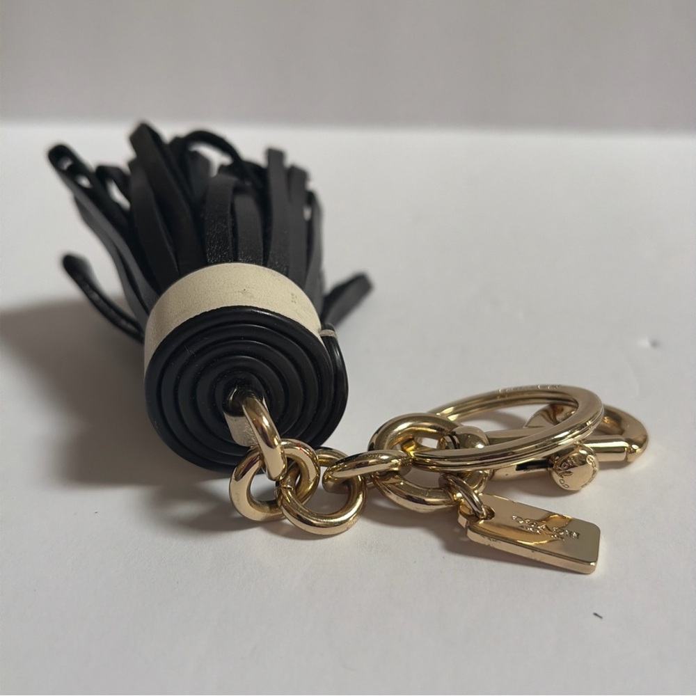 COACH LEATHER TASSEL BAG CHARM GOLD/BLACK/IVORY COACH STYLE # F58505 - Picture 3 of 7